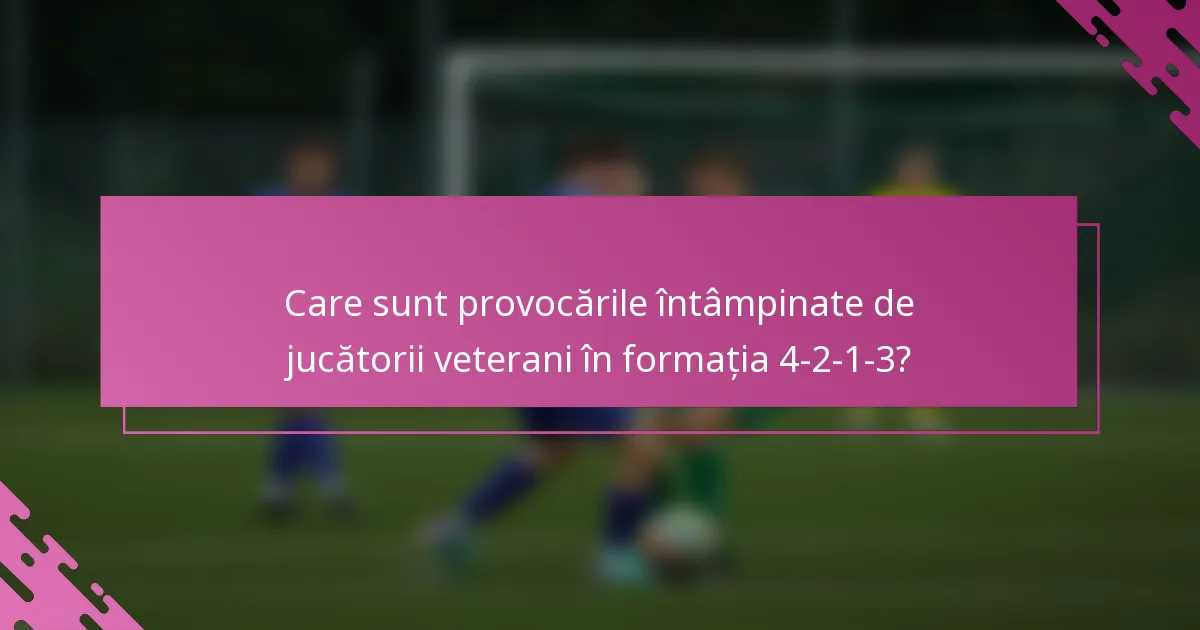Care sunt provocările întâmpinate de jucătorii veterani în formația 4-2-1-3?