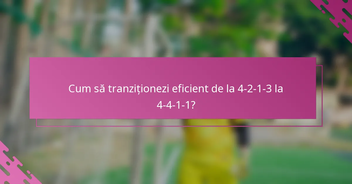 Cum să tranziționezi eficient de la 4-2-1-3 la 4-4-1-1?